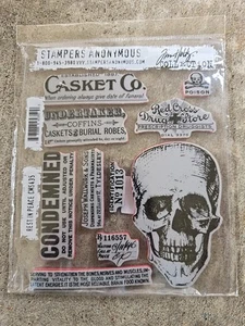 Estampillas adhesivas de goma de Halloween de Tim Holtz Stampers Anonymous "DESCANSA EN PAZ" - NUEVAS - Imagen 1 de 2