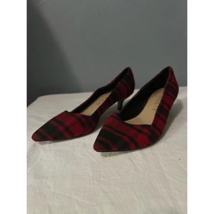 Sole Society Black and Red Plaid Kitten Heels - 8 Women's - Picture 1 of 6