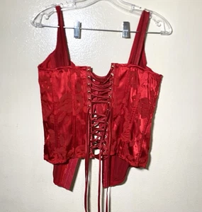 Victoria Secret Red Satin Floral Lace Up Corset Size XL VS Archives - Picture 1 of 8