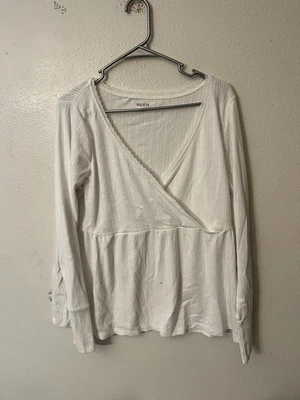 Top Hollister para mujer talla XXL blanco fácil manga larga pointelle babydoll top Foto 1 de 4