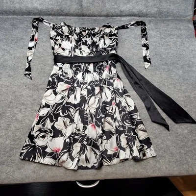 Vestido para mujer White House Black Market talla 14 negro floral halter seda nuevo con etiquetas Foto 1 de 4