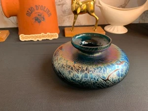 Royal Brierley Studio Glass Iridescent Squat Vase, Blue, green, Black and Purple - Picture 1 of 11