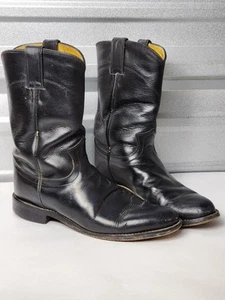Justin Western Roper Cowboy Boots Made In Mexico 3133 Black Leather Size 8.5 D - Picture 1 of 11