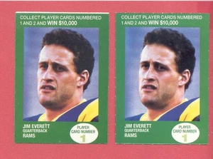 1990 British Petroleum Jim Everett Los Angeles Rams 2-Card Set Both Variations - Bild 1 von 2