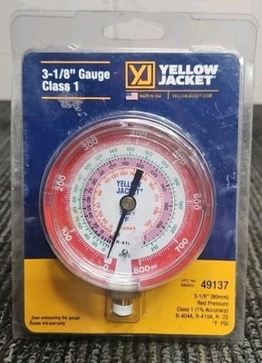 Yellow Jacket 49137 3-1/8" (80MM) Red Pressure Gauge Class 1 R-404A, R-410A R-22 - Image 1 of 4