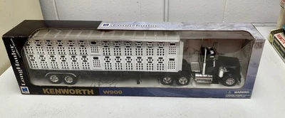 KENWORTH W900 TRUCK BLACK W/LIVESTOCK TRAILER 1/32 DIECAST BY NEW RAY 10783 A - Image 1 of 3