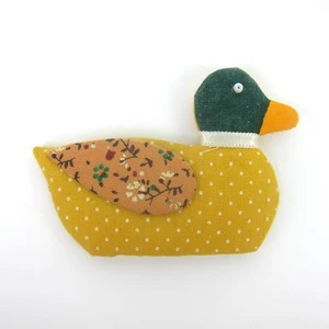Vintage Patchwork Sewn Duck Refrigerator Magnet 3" Yellow White Polka Dot Floral - Picture 1 of 8