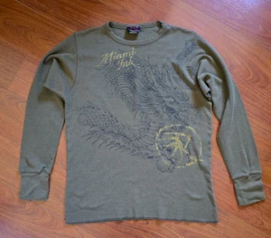 Miami Ink Vintage Long Sleeve Waffle Knit Green Gold Top Mens Large - Picture 1 of 6