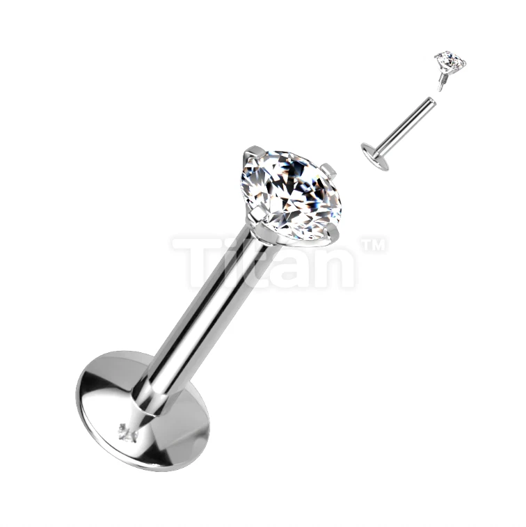 Clear Prong CZ Top with Labret Post - Image 1 of 1