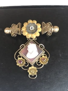 Stunning Antique Victorian Square Cameo Brooch Gold Filled Agate Or Hard Matter - Picture 1 of 20