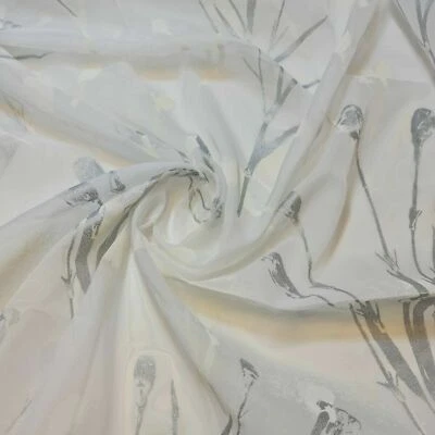 White Silver Foil Print Organza Material Dress Craft Fabric By The Meter 58" - Image 1 of 3