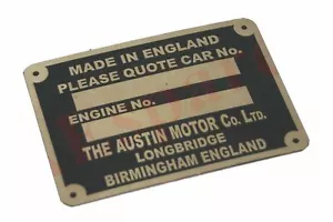 The Austin Motor Co Ltd. Birmingham England Engine Number Plate - Picture 1 of 4
