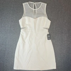 Express Women Dress Bodycon Mesh Cut Out Mini Sleeveless Cream Off White Size 4 - Picture 1 of 7