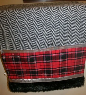 Luxury Faux Fur Soft Christmas Table Runner 72" NWOT Home Decor Black Red plaid  - Image 1 of 4