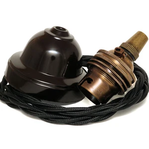 Brown Bakelite Ceiling Pendant Kit & Antiqued B22 Bulb Holder with 1M Black Flex - Picture 1 of 6