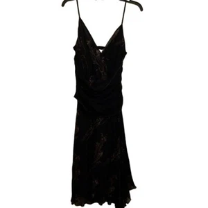 Vestido Max Studio Floral Correa de Espagueti Seda Negro Marrón Para Mujer Grande L - Imagen 1 de 5