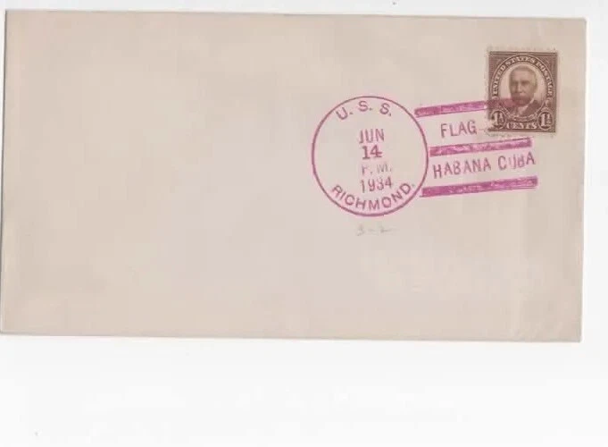 USS 里士满 1934 紫色哈瓦那邮戳 — 第 1/1 张图片