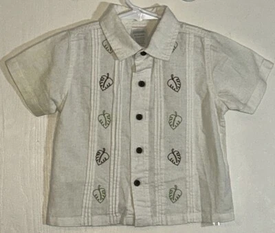 Gymboree Bebé Niño 12-18M Top Manga Corta Blanco Azul Hojas Bordadas/Plisado Foto 1 de 4