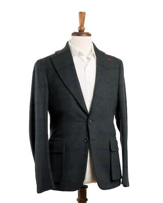 Isaia Green Blue Window Pane Wool Cashmere 2 Button Sport Jacket (48 IT) 38 US - Image 1 of 4