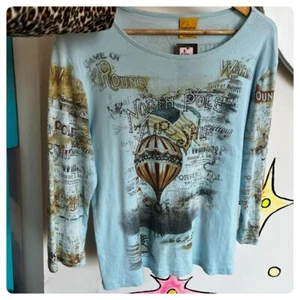 Vintage Y2K | Grunge Fairy Abstract Tattoo McBling Embellished Tee T Shirt | L - Picture 1 of 4