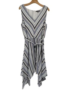 Sharagano Womens dress linen Striped Sleeveless Handkerchief Hem Size 14 - Picture 1 of 5