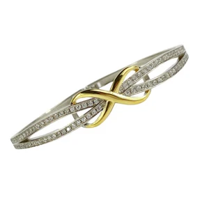 ACABADO ORO BLANCO Y AMARILLO Arco Creado Cruzo Brazalete de Diamante con Caja Gratis - Imagen 1 de 7