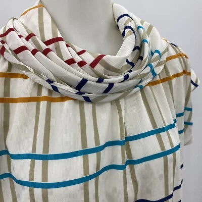 Vintage Liz Claiborne Cowl Neck Secretary Shirt Blouse Geometric Strips Size 6 - Image 1 of 4