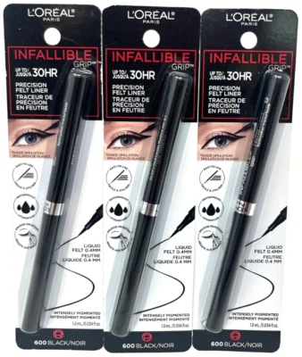 (3) Loreal Infallible Grip Precision Felt Liner 0.034 fl oz Sealed 600 - Black - Image 1 of 3