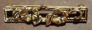 Vintage Avon Flower Bar Brooch Pin Leaf Rectangle Etched Gold Tone - Picture 1 of 6