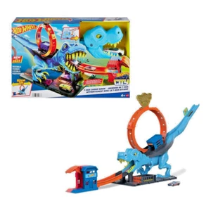 Hot Wheels T-Rex Dino Attacke Dinosaurier Trackset Looping Bahn mit Modellauto - Picture 1 of 8