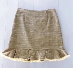 Jill Stuart Women's Beige Yellow Tweed Skirt w Ruffle Japan Size 4 (US Size 2) - Picture 1 of 4