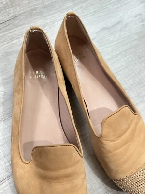 Stuart Weitzman Flat Loafers Studded Cap Toe Tan Suede Size 8 - Image 1 of 4