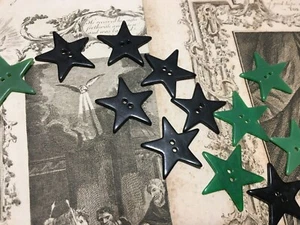 16 vintage large STAR sewing buttons green~black~early plastic 1 3/8" dia crafts - Picture 1 of 8