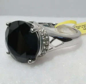 Thai Black Spinel Zircon Ring in Platinum over Sterling Silver size 5, 7.29 cts. - Picture 1 of 8