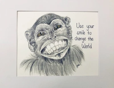 Impresión artística de mono sonriente, cita inspiradora, decoración de pared de animales motivacionales Foto 1 de 2