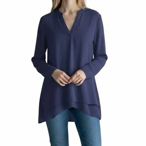 Soft Surroundings Women’s Layered V Neck Long Sleeve Navy Tunic Top Size Small - Picture 1 of 12