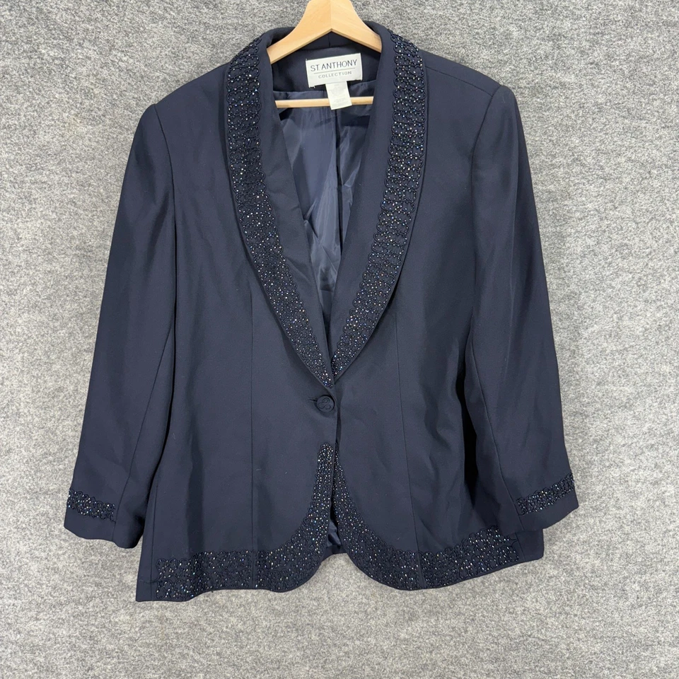 Blazer St. Anthony Mujer 20W Plus Azul Un Botón Manga Larga Cuello Forrado Foto 1 de 4