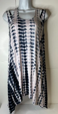 Vestido sin mangas J Valdi para mujer mediano teñido con lazo estampado azul encubrimiento dobladillo asimétrico Foto 1 de 4