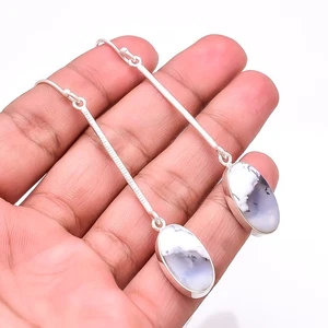 Dendritic Agate - Brazil Gemstone 925 Sterling Silver Earring 2.93" Sku10 - Picture 1 of 2