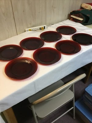 Set Of 8 Vintage Ruby Red Glass Plates 9” - Image 1 of 4