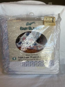 Vintage Beacon Baby Blanket Hearts And Bears Triple Later Woven Throw Jacquard - Picture 1 of 6