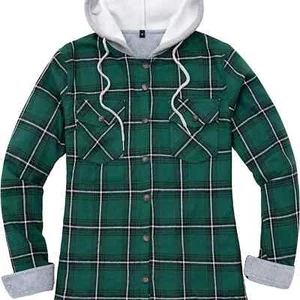 Womens Fleece Hooded Flannel Shirts Plaid Button Down Flannel Shirt Hoodie SM - Picture 1 of 7