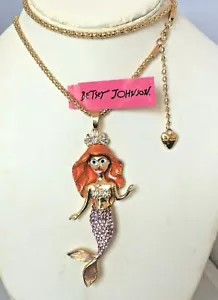 COLLANA PENDENTE SIRENA SMALTO CRISTALLO MULTICOLORE BETSEY JOHNSON PLACCATO ORO - Foto 1 di 1