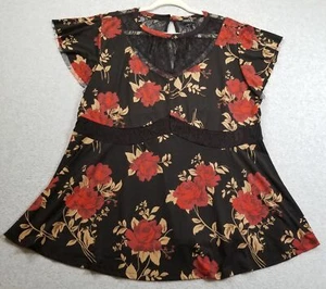 Top TORRID Peplum donna 2 2X più rose floreali romantico maniche corte elasticizzato - Foto 1 di 13