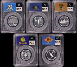1999-S CT, PA, NJ, GA, & DE Silver State Quarter 5 Coin Set PCGS PR-69 DCAM - Picture 1 of 2