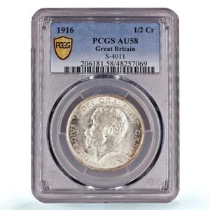 Great Britain 1/2 crown George V Coinage KM-818.1 AU58 PCGS silver coin 1916 - Picture 1 of 5