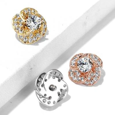 3 Pc 8 MM Paved Rose C.Z. Internal Threaded Dermal Anchor Heads 14G  - Image 1 of 2