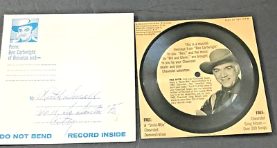 1964 Lorne Greene Bonanza Ben Cartwright Chevrolet 6” Flex-Disc 33 RPM Record EC Foto 1 de 3