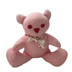 Vintage Guess sitzender Teddybär Plüschtier Stofftier rosa gestreift mit Schal - Bild 1 von 4