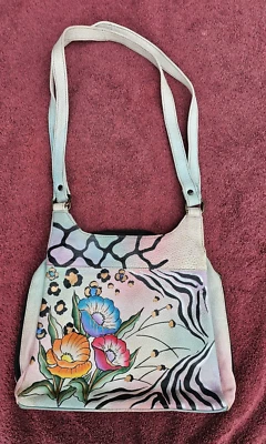 Bolsa de ombro Anuschka de couro pintada à mão animal floral com zíper ao redor nova com etiquetas - Imagem 1 de 4